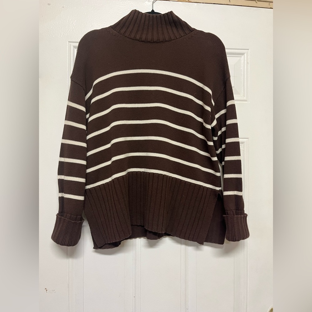 GAP Brown and Cream Striped Turtleneck Sweater